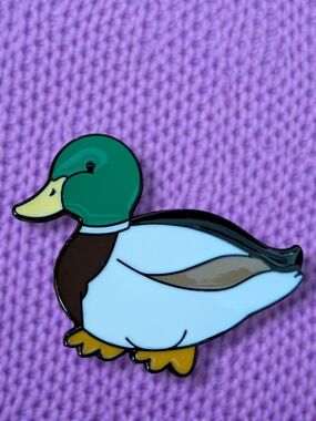 DUCK! Mallard Enamel Pin in Green, White, Brown, Yellow